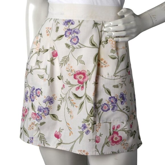 Vintage Floral Skirt Apron Cream Ivory Pink Purple - Picture 2 of 6